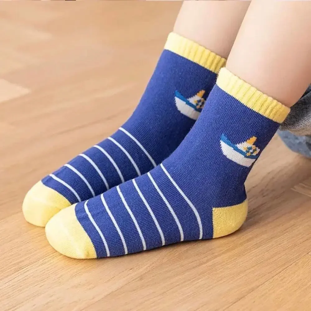 New 5 pairs boat design kids socks 4-8